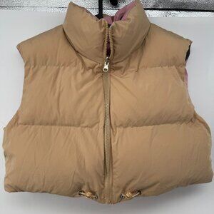 Reversible Puffer Vest Women’s Beige Pink – Lightweight Warm Sleeveless Jacket M